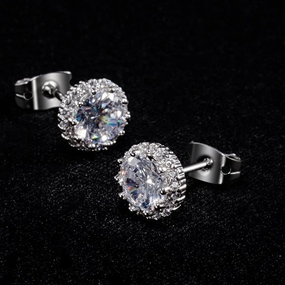 New  Diamond/April  Birthstone Stud Earrings Set, Copper Plated Cubic Zi… - Picture 1 of 7